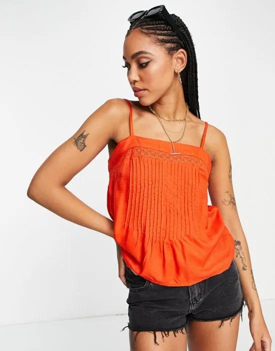 pleated front cami top in bright orange - part of a set