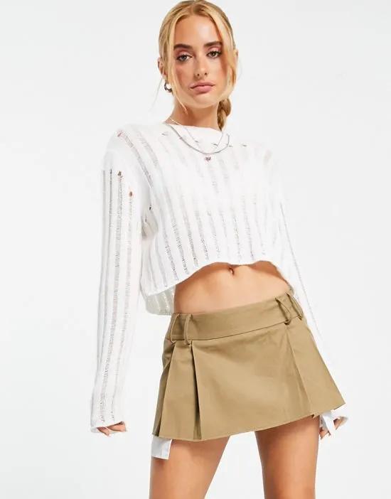 pleated micro mini skirt in tan