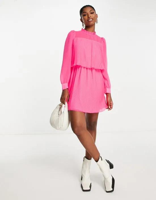 pleated mini dress in pink