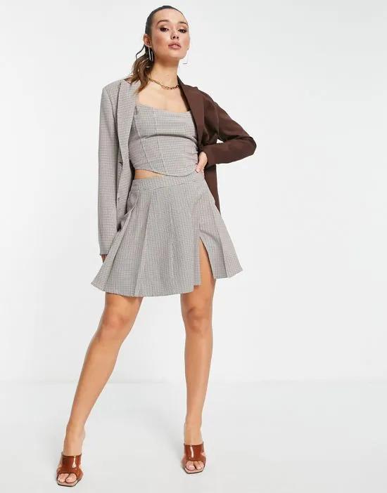 pleated mini skirt with side split in check - part of a set
