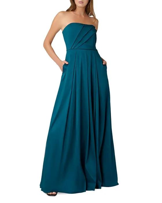 Pleated Strapless Gown
