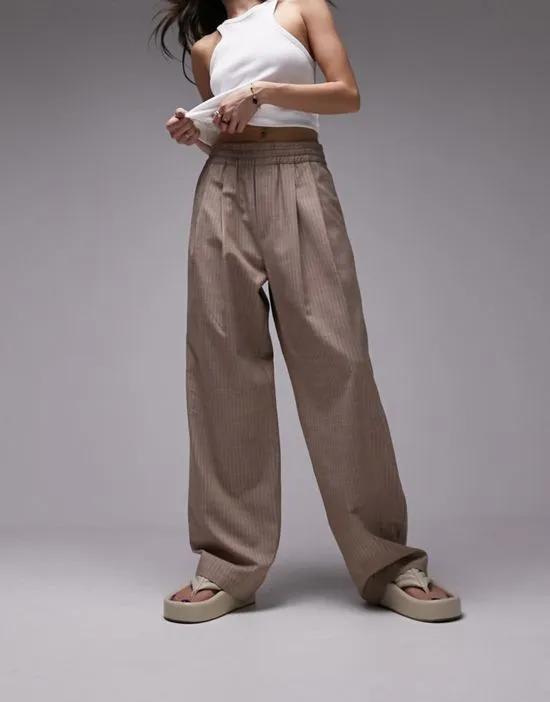 pleated tailored sweatpants in brown pinstripe
