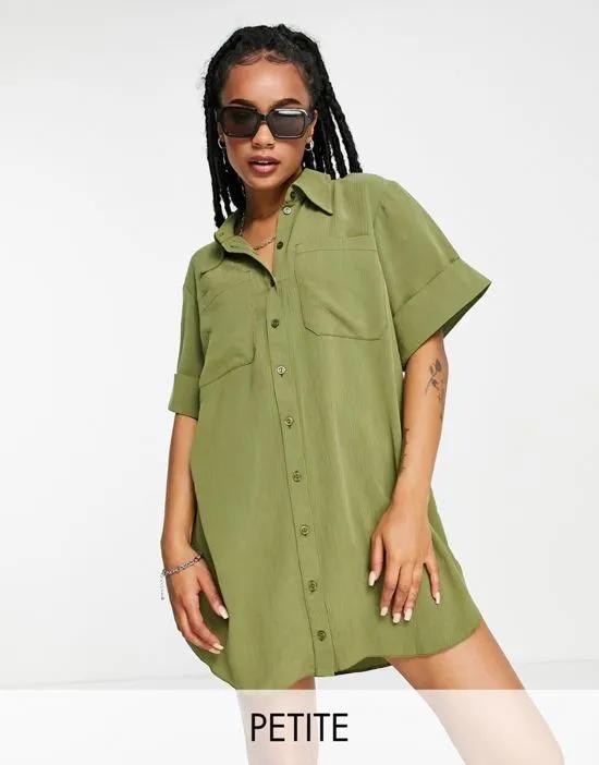 plisse mini shirt dress in green