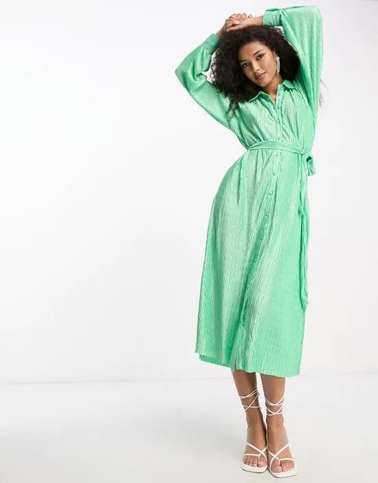 plisse shirt midi dress in green