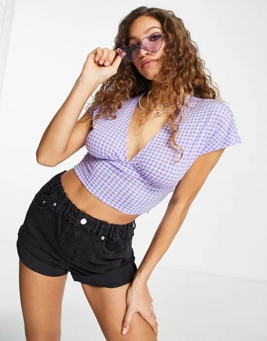 plunge top in lilac gingham