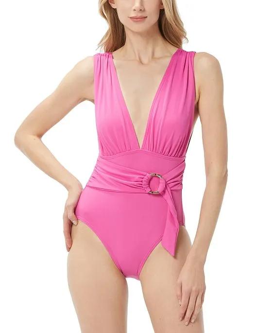 Plunge Wrap-Front One-Piece Swimsuit