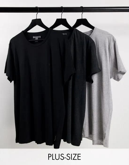 Plus 3 pack t-shirt in black and gray