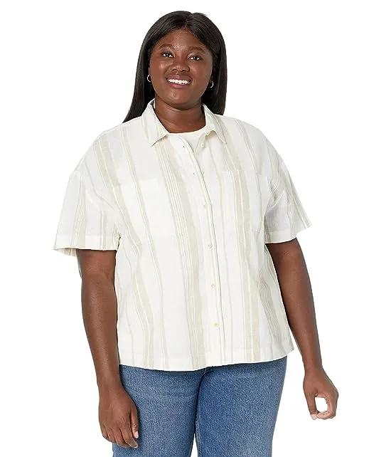 Plus Linen-Blend Short-Sleeve Safari Shirt: Undyed Edition