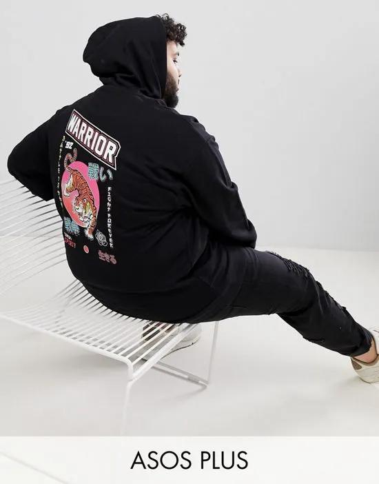 Plus oversized hoodie with tiger back print