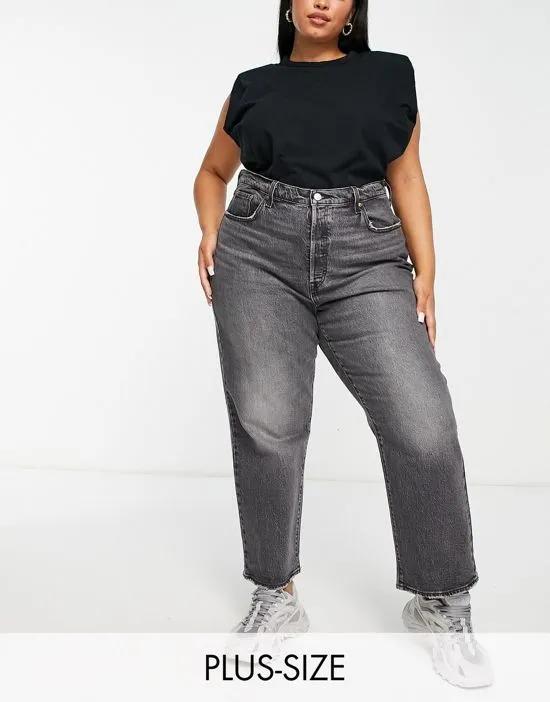 Plus Ribcage crop straight fit jeans in washed black