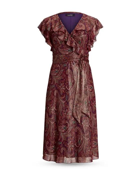 Plus Ruffled Paisley Midi Dress