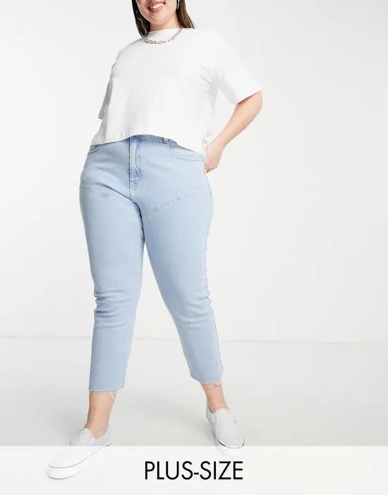Plus saddle seamed straight leg jeans in bleach wash