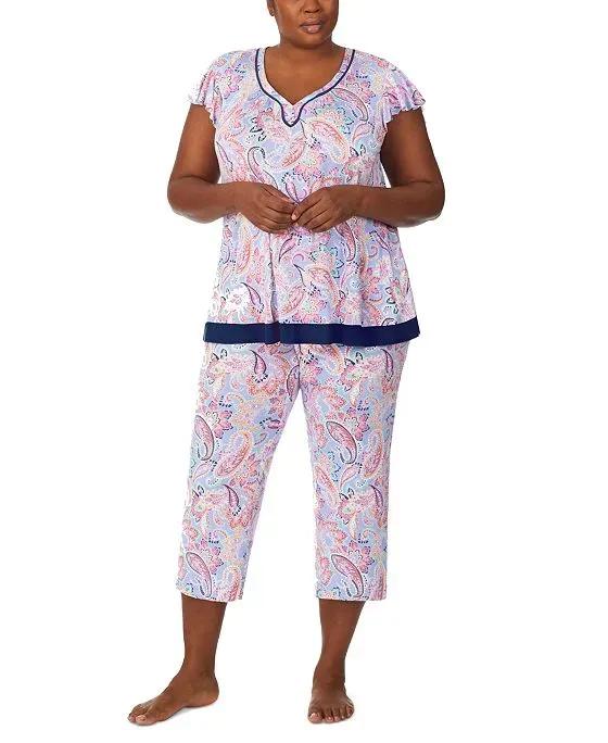 Plus Size 2-Pc. Printed Cropped Pajamas Set