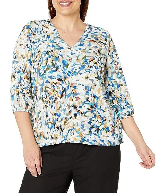 Plus Size 3/4 Sleeve Double V-Neck Top