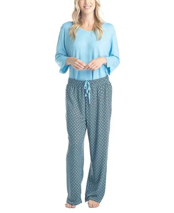 Plus Size 3/4 Sleeve Top & Boot-Cut Pajama Pants Set