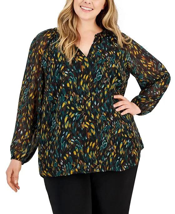 Plus Size Abstract-Print V-Neck Blouse