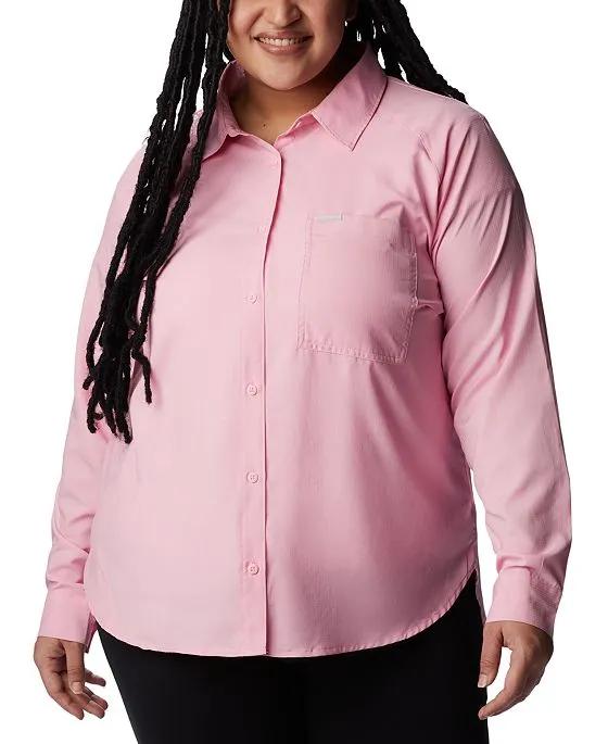 Plus Size Anytime Lite Button-Front Long-Sleeve Shirt