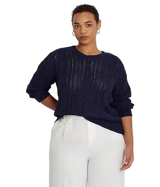 Plus Size Aran-Knit Cotton Sweater