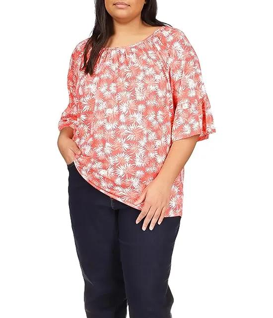 Plus Size Atol Palm Flare Sleeve Top