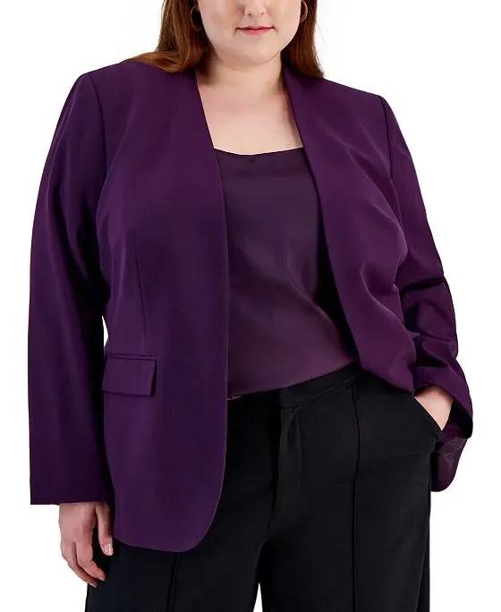 Plus Size Bi-Stretch Open-Front Long-Sleeve Jacket, Created for Macy's