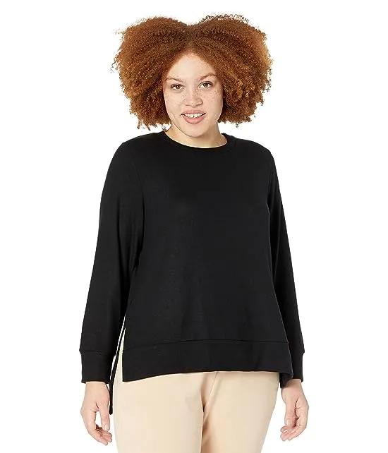 Plus Size Bopo Side Slit Long Sleeve Pullover