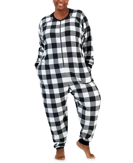 Plus Size Checkered One-Piece Pajamas, Created for Macy's