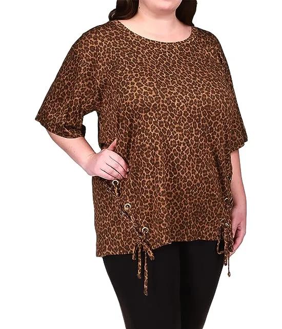 Plus Size Cheetah Lace-Up Tunic