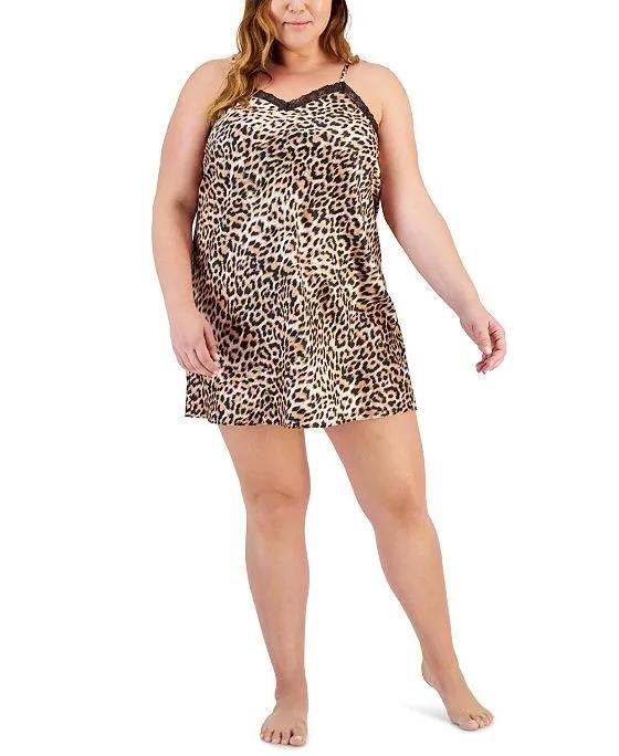 Plus Size Cheetah-Print Chemise, Created for Macy's
