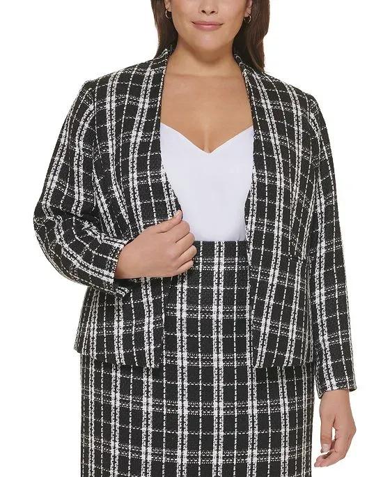 Plus Size Collarless Open-Front Jacket