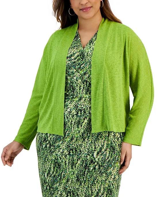 Plus Size Collarless Open-Front Long-Sleeve Cardigan 