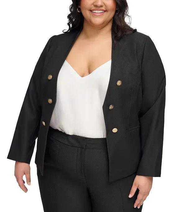 Plus Size Collarless Open-Front Long-Sleeve Jacket 
