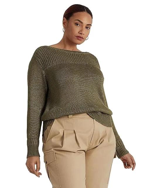 Plus Size Cotton-Blend Boatneck Sweater
