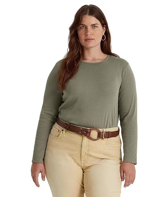 Plus Size Cotton-Blend Long Sleeve Top