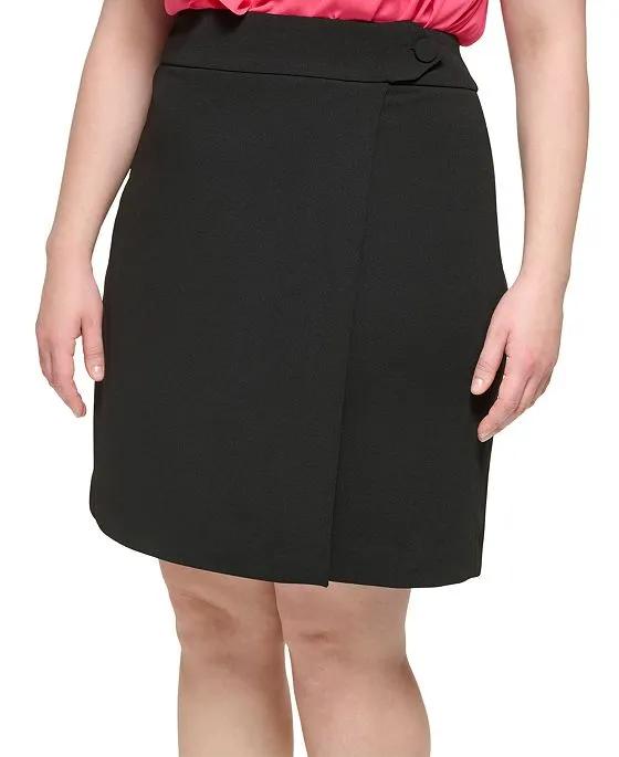 Plus Size Faux-Wrap Scuba Crepe Pencil Skirt