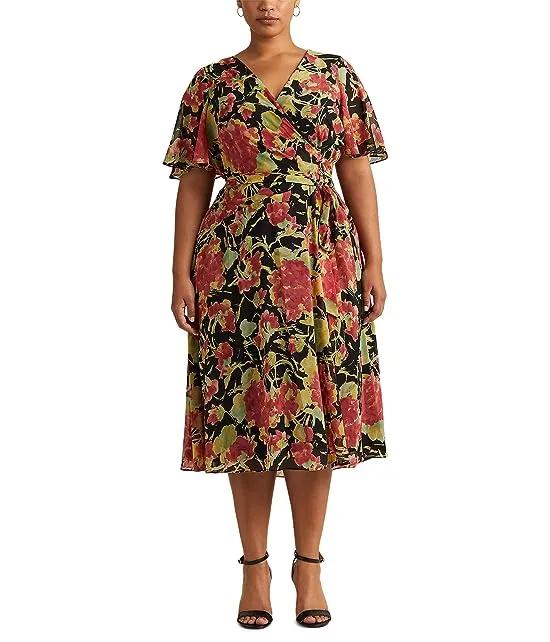 Plus Size Floral Crinkle Georgette Midi Dress