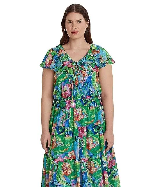 Plus Size Floral Crinkle Georgette Tiered Dress