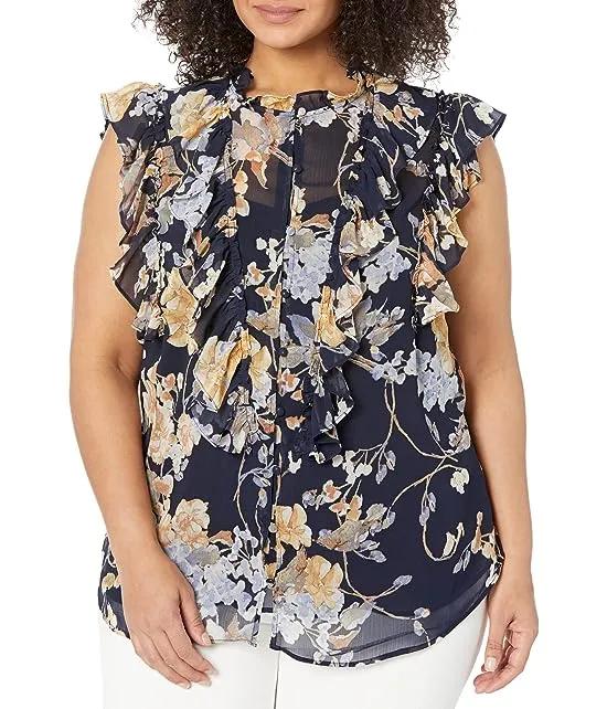 Plus Size Floral Georgette Sleeveless Shirt