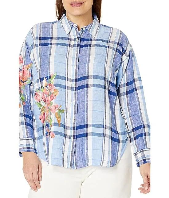 Plus Size Floral & Plaid Linen Shirt