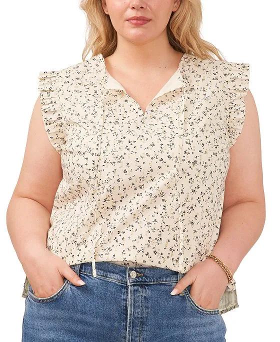 Plus Size Floral-Print Ruffled Cap-Sleeve Top