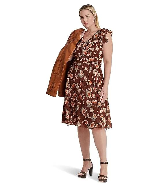 Plus Size Floral Ruffle-Trim Georgette Dress