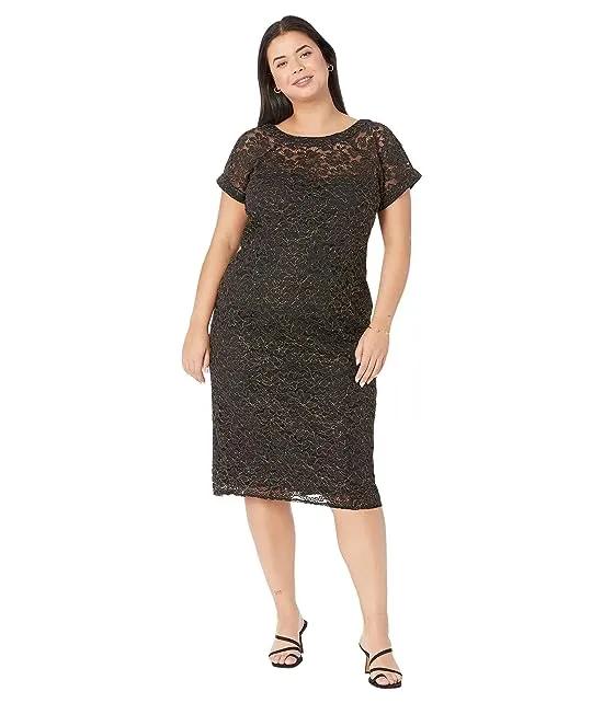 Plus Size Illusion Top Dress with Metallic Corded Lace