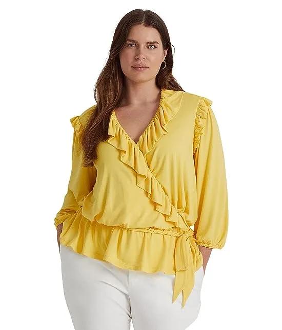 Plus Size Jersey Belted Peplum Top