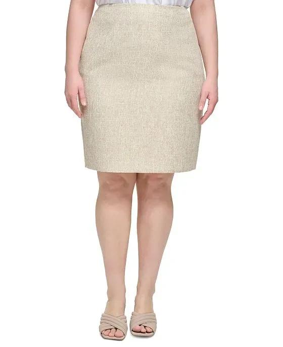 Plus Size Knee-Length Textured Pencil Skirt