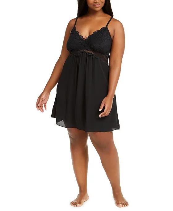 Plus Size Lace Chiffon Nightgown, Created for Macy's