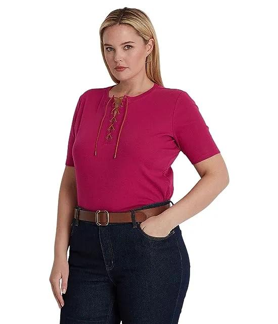 Plus Size Lace-Up Stretch Cotton Tee