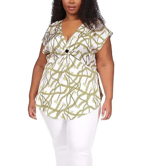 Plus Size Logo Chain Short Sleeve Ring Top