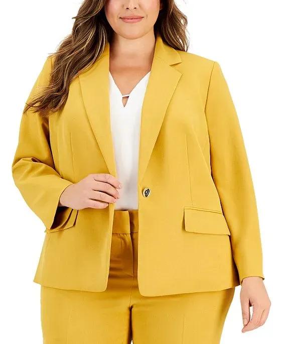 Plus Size Long-Sleeve Collared One-Button Blazer