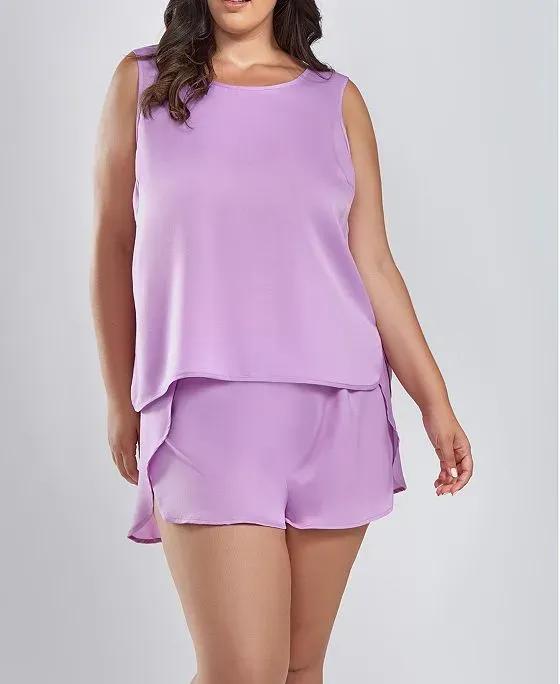 Plus Size Mia Satin 2 Piece Sleeveless Top and Shorts Pajama Set