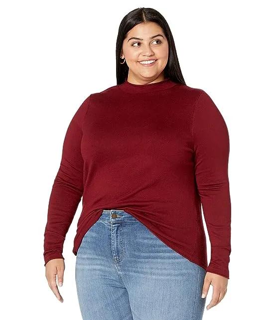 Plus Size Mock Neck Rolled Hem Long Sleeve Sweater