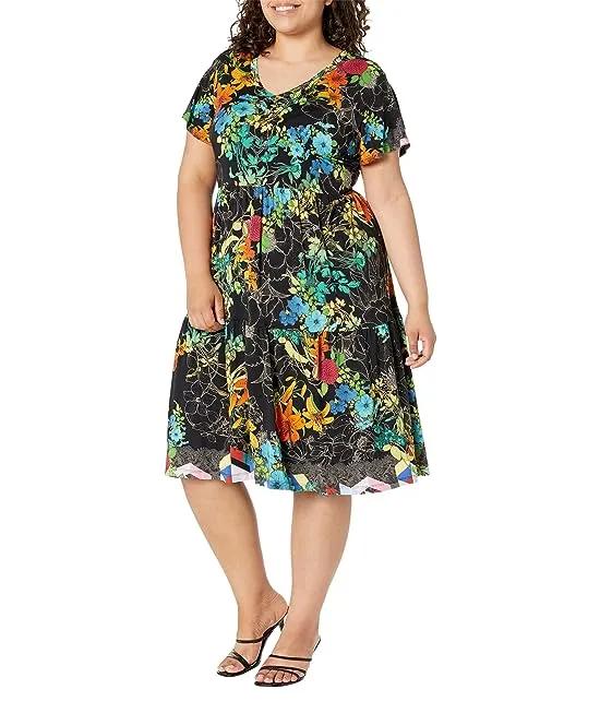 Plus Size Nero Sequence Tiered Tea Length Dress